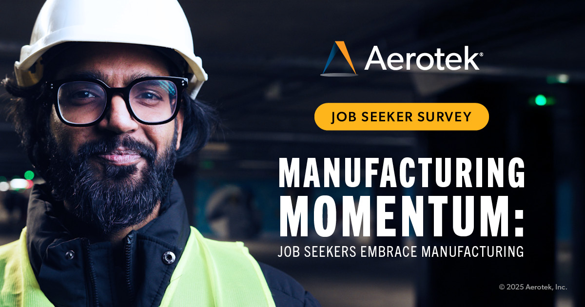 This graphic supporting Aerotek's Q3 2025 Job Seeker Survey reads: Manufacturing Momentum: Job Seekers Embrace Manufacturing