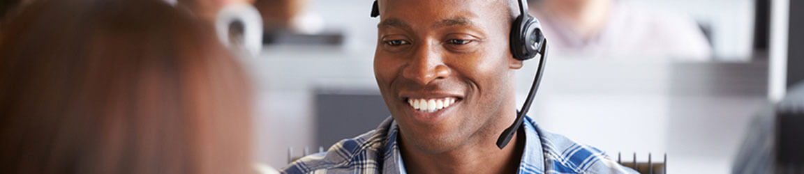 Customer service center employee on phone