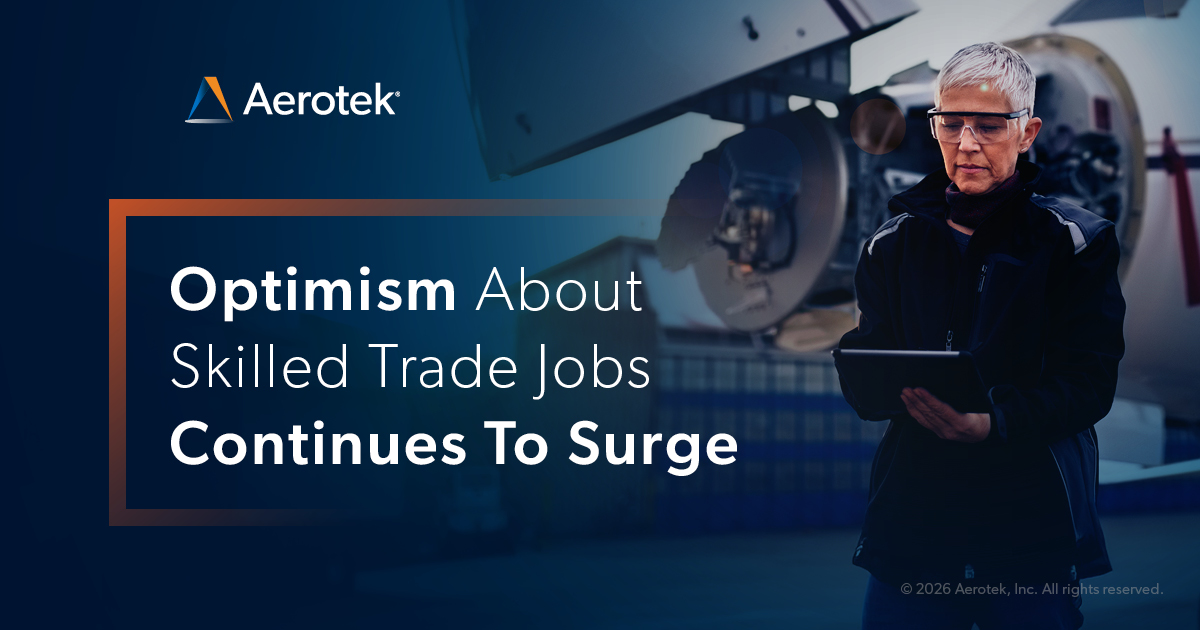 This image promotes Aerotek's Job Seeker Survey: Q1 2026 report on the optimism in skilled trades careers.