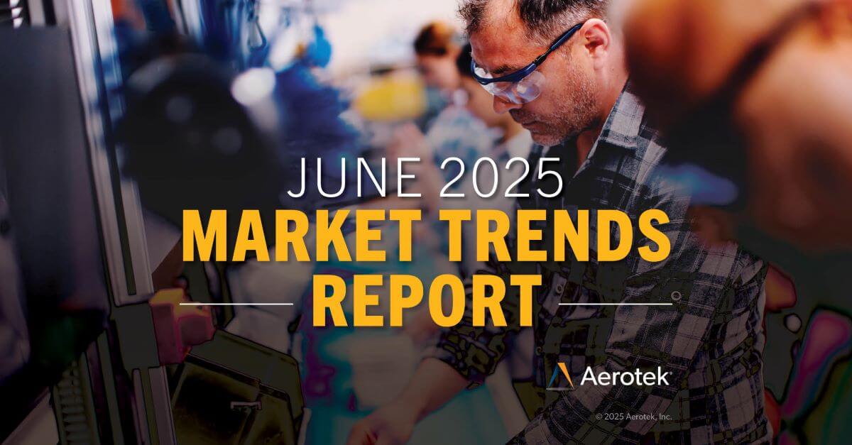 "June 2025 Market Trends Report" caption overlays assembly line workers with safety goggles