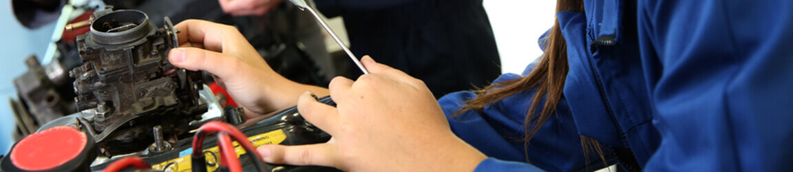 Student learning about mechanics in classroom setting